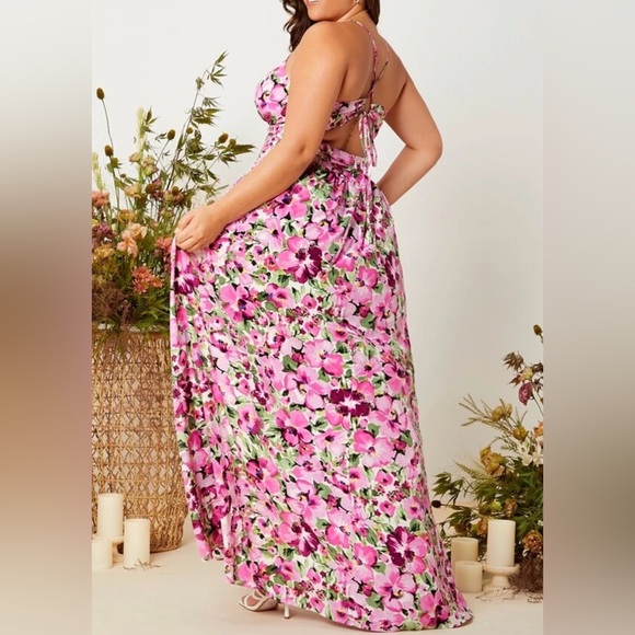 Pink Floral Maxi Dress - Elegant Garden Print - Picture 5 of 5